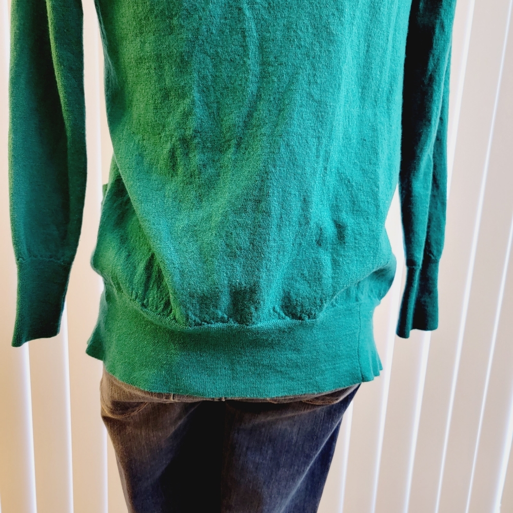 J Crew 100% merino wool green button up cardigan Sweater with pockets - Picture 6 of 6